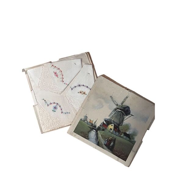 Antique 1919 Set Of 3 Dutch Art Deco Deadstock Handkerchief in Original Box - Picture 7 of 14